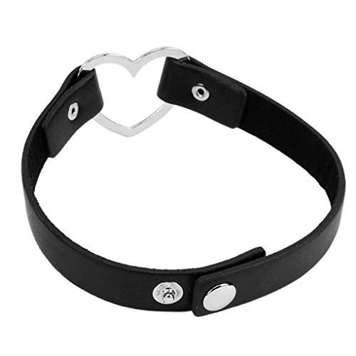 Guangcailun Collar en forma de corazón collar de cuero de las mujeres del estilo punk PU ajustable cuello del ahogador joyería, Negro