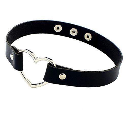 Guangcailun Collar en forma de corazón collar de cuero de las mujeres del estilo punk PU ajustable cuello del ahogador joyería, Negro