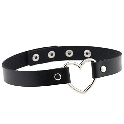 Guangcailun Collar en forma de corazón collar de cuero de las mujeres del estilo punk PU ajustable cuello del ahogador joyería, Negro