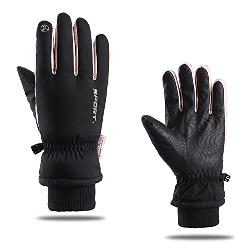 Guantes de esquí Profesionales Pantalla táctil Fleece Guantes de Snowboard cálidos de Invierno Guantes de Nieve térmicos Impermeables ultraligeros para Motocicleta -Light Pink-One Size