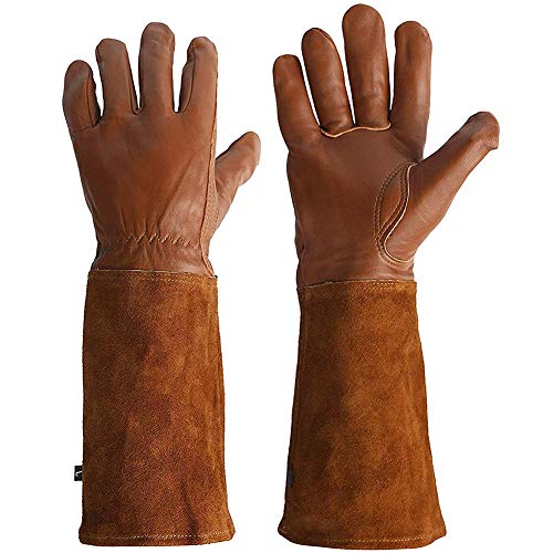 Guantes De Poda De Rosa Guantes De Cuero Jardinería Soldadura Guantelets Thorn a Prueba De Antearreves Largo Antebrazo Protección Resistente Al Calor L 1 Par Resistente a La Escaldad