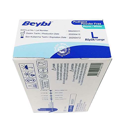 Guantes Vinilo 100pc/Caja -Beybi Blanco TALLA M. Sin polvo libre de látex, gran elasticidad, cómodos. Resistentes.