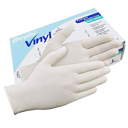 Guantes Vinilo 100pc/Caja -Beybi Blanco TALLA M. Sin polvo libre de látex, gran elasticidad, cómodos. Resistentes.