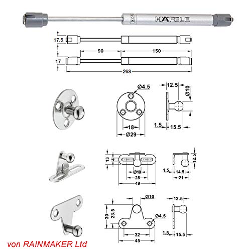 HAFELE 60N Hidráulico Amortiguador de Gas Resorte Soporte de Compresión para Puertas Armario Muelle Piston de Gas Para Muebles de Cocina Elevación Neumática Spring Lid Stay Potencia Paquete de 4