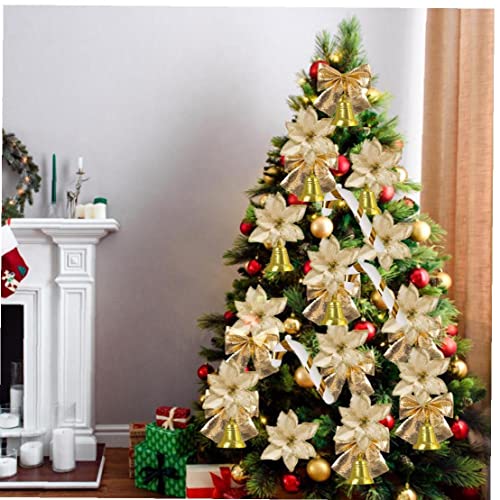 Hainice 120 unids, Flores de Navidad, Conjunto de Flores Artificiales decoración con Arco de Copo de Nieve Cane Cane Clip DE Cana DE Xmas DE Dorado