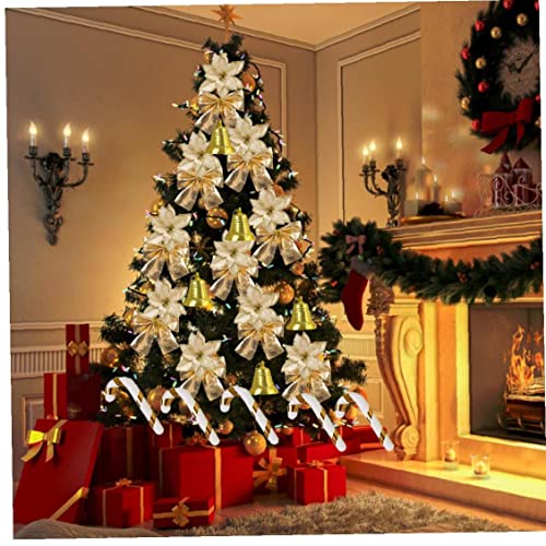 Hainice 120 unids, Flores de Navidad, Conjunto de Flores Artificiales decoración con Arco de Copo de Nieve Cane Cane Clip DE Cana DE Xmas DE Dorado