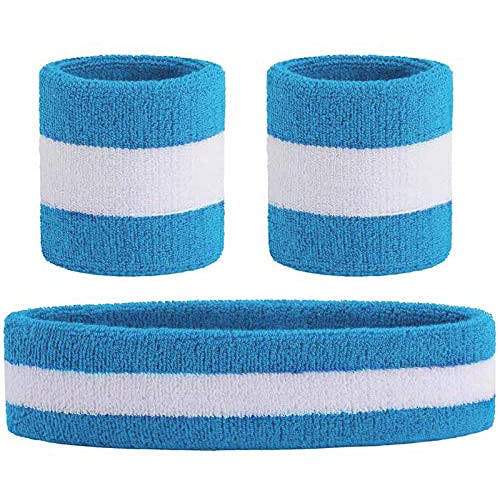 HANERDUN 3PCS Muñequeras y Diadema Sudor Conjunto Hombre Mujer Elásticas - Diadema Deportiva Humedad Sudor para Atletismo, Correr, Ciclismo, Entrenar Gimnasio, Yoga, Baloncesto, Tenis