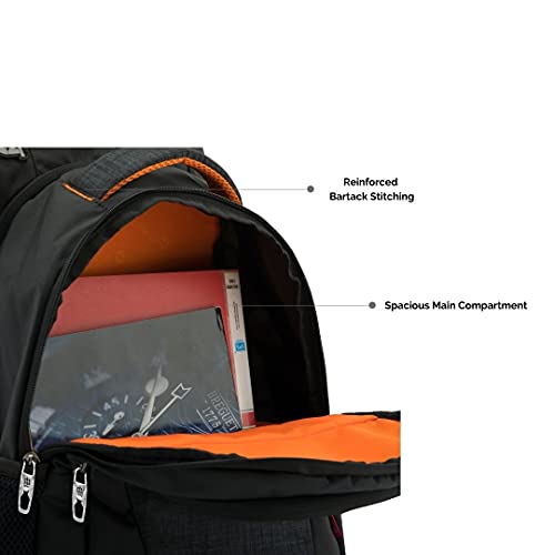 Harissons Bags Delta - Mochila para ordenador portátil (poliéster, 15,6 pulgadas, para oficina, universidad, bolsa de viaje, Negro naranja, L, Mochilas de viaje