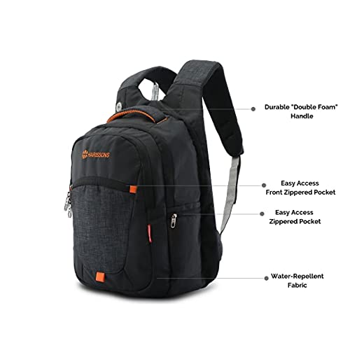 Harissons Bags Delta - Mochila para ordenador portátil (poliéster, 15,6 pulgadas, para oficina, universidad, bolsa de viaje, Negro naranja, L, Mochilas de viaje