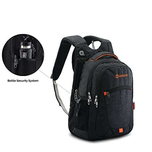 Harissons Bags Delta - Mochila para ordenador portátil (poliéster, 15,6 pulgadas, para oficina, universidad, bolsa de viaje, Negro naranja, L, Mochilas de viaje