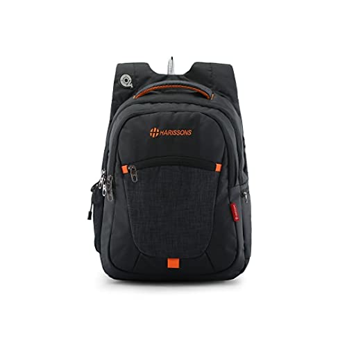 Harissons Bags Delta - Mochila para ordenador portátil (poliéster, 15,6 pulgadas, para oficina, universidad, bolsa de viaje, Negro naranja, L, Mochilas de viaje