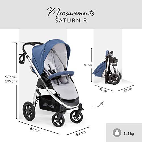 Hauck Saturn R silla deportiva todoterreno + cubrepies, giratorio, hasta 25 kg, capota XL, portavasos, regulable en altura, plegable de forma compacta, compatible con capazo y asiento de bebé - Azul