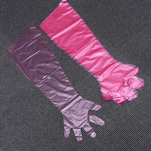 HEALIFTY Guantes desechables Guante largo de plástico Guante de inseminación de ganado 50PCS (rojo)