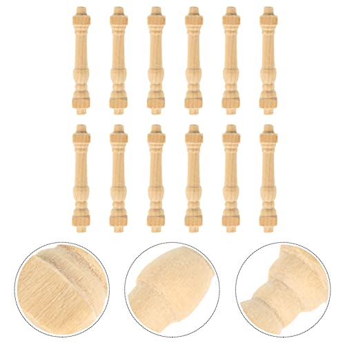 HEALLILY 12 Piezas de Barandilla de Madera Modelo de Casa de Muñecas Miniatura Barandillas Poste de Reposabrazos 1: 12 Mini Casa Adorno de Madera sin Terminar para Mini Casa de Muñecas