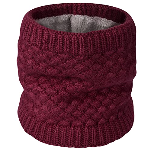 heekpek Calentador De Cuello De Punto Para Mujeres y Hombres Bufanda De Invierno De Doble Capa Forrada Con Forro Polar(Vino Tinto)