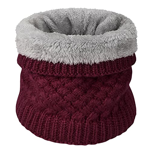 heekpek Calentador De Cuello De Punto Para Mujeres y Hombres Bufanda De Invierno De Doble Capa Forrada Con Forro Polar(Vino Tinto)