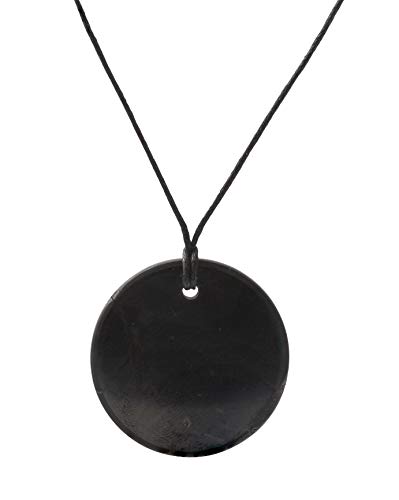 Heka Naturals Collar de Shungite con Colgante Diseño Círculo Pequeño Hecho de Piedra Shungit | Joyería de Shungita Moderna, Usada para Equilibrar Chakras y Energía | Círculo Pequeño