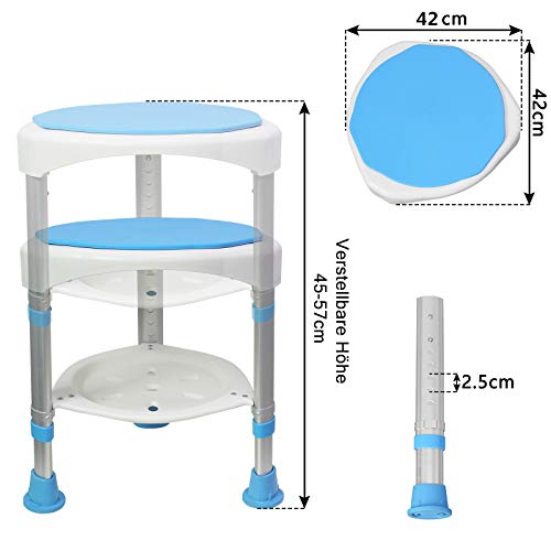 HENGMEI 360° Taburete de baño giratorio Silla de ducha Taburete Ajustable Taburete de Ducha Antideslizante para personas mayors