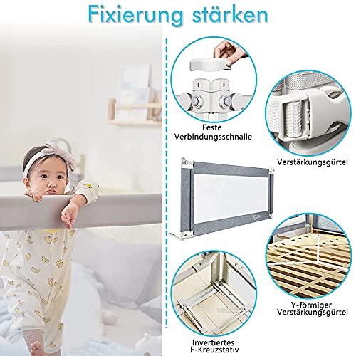 HENGMEI Barrera protectora para cama infantil, 180 cm, protección anticaídas, altura regulable para bebés y niños