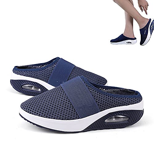 HengYuan Zapatos para Caminar con amortiguación de Aire para Mujeres, Sandalias ortopédicas de Malla Antideslizante para Caminar, Zapatillas de Deporte Casual Transpirables al Aire Libre (Blue,EU 42)