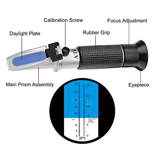 HHTEC Winemaker Refractómetro contenido potencial de alcohol: 0-25%, azúcar: 0-40%, con ATC, para las uvas de vinificación Brix para medir el contenido de azúcar para producir un mejor vino.