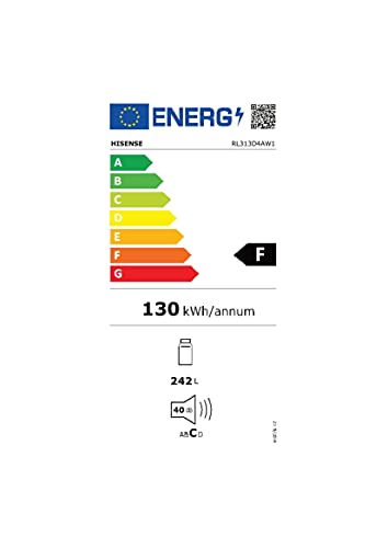 Hisense RL313D4AW1 - Frigorífico de Una Puerta, Capacidad Neta 242 L, 143,4 cm alto, patas ajustables, silencioso 40 dBA, color blanco