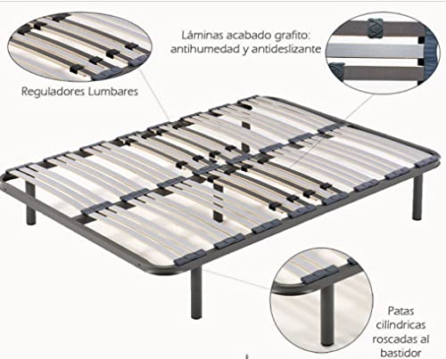 HOGAR24 Somier multiláminas con reguladores lumbares-90x190cm-PATAS 26CM (4 Patas Incluidas), Haya, 90x190cm