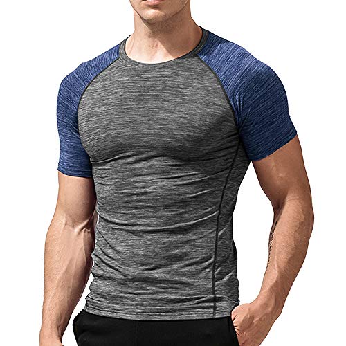 Hombres Apretado Compresión Capa Base Manga Corta Camiseta Culturismo Tops Poliéster y Spandex 9305 Gris cáñamo S