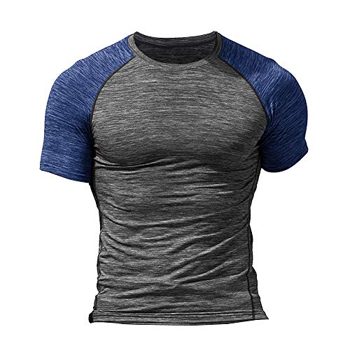 Hombres Apretado Compresión Capa Base Manga Corta Camiseta Culturismo Tops Poliéster y Spandex 9305 Gris cáñamo S