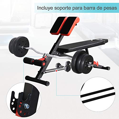 HOMCOM Banco de Mancuerna Inclinable con 4 Niveles de Altura Ajustable Banco de Pesas Musculación Multifuncional para Entrenamiento Completo 64x146x73.5-85cm