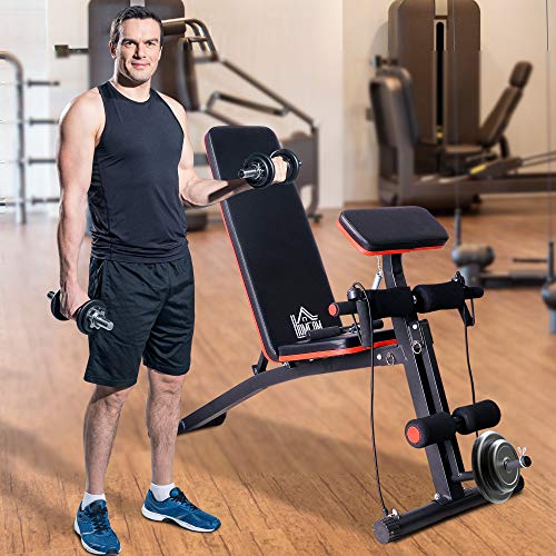 HOMCOM Banco de Mancuerna Plegable Inclinable Banco de Pesas Musculación Multifuncional para Entrenamiento Completo Máquina de Fitness Gimnasio Hogar