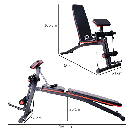 HOMCOM Banco de Mancuerna Plegable Inclinable Banco de Pesas Musculación Multifuncional para Entrenamiento Completo Máquina de Fitness Gimnasio Hogar