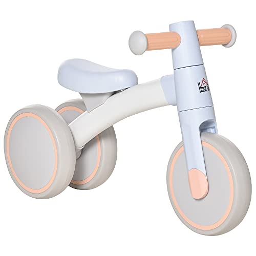 HOMCOM Bicicleta sin Pedales para Niños de 1-3 Años Bicicleta de Equilibrio con 3 Ruedas Silenciosas Correpasillos Triciclo de Bebé 60x24x37 cm Azul