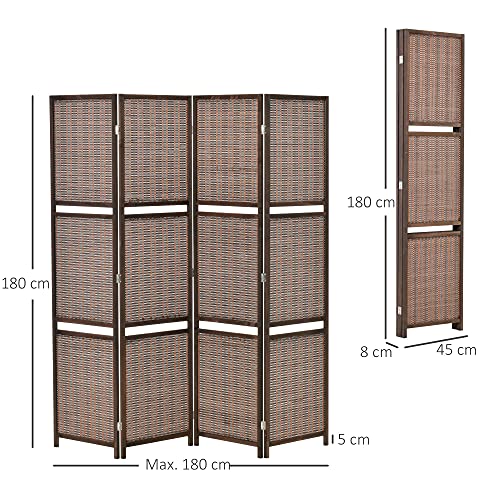 HOMCOM Biombo de 4 Piezas de Bambú Separador de Ambientes Plegable con 2 Estantes Extraíbles Divisor de Habitaciones Dormitorio 180x180 cm Marrón