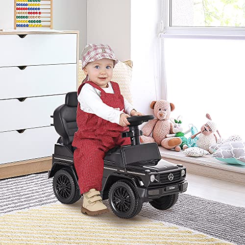 HOMCOM Coche Correpasillos para Niños +12 Meses Mercedes G350 Empujador Andador con Bocina Capota Extraíble Respaldo y Barandilla 85,5x40,5x95 cm Negro