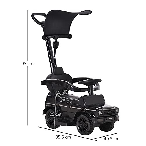 HOMCOM Coche Correpasillos para Niños +12 Meses Mercedes G350 Empujador Andador con Bocina Capota Extraíble Respaldo y Barandilla 85,5x40,5x95 cm Negro