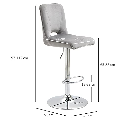 HOMCOM Conjunto de 2 Taburetes de Bar Sillas Altas Modernas con Altura Regulable y Asiento Giratoria con Marco de Metal y Reposapiés 41x51x97-117 cm Gris