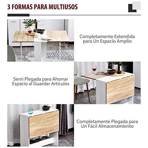 HOMCOM Mesa de Comedor Plegable Cocina Salón Mesa Auxiliar con 2 Alas Abatibles Ahorra Espacio Diseño Moderno 103x76x73,5cm Madera