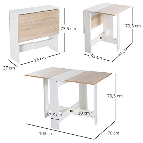 HOMCOM Mesa de Comedor Plegable Cocina Salón Mesa Auxiliar con 2 Alas Abatibles Ahorra Espacio Diseño Moderno 103x76x73,5cm Madera