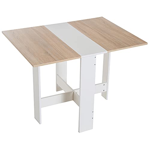 HOMCOM Mesa de Comedor Plegable Cocina Salón Mesa Auxiliar con 2 Alas Abatibles Ahorra Espacio Diseño Moderno 103x76x73,5cm Madera