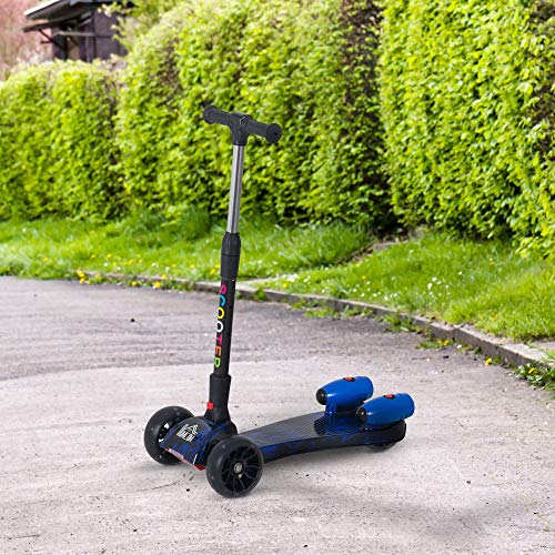 HOMCOM Patinete para Niños Scooter Plegable con Altura Ajustable de 4 Niveles y Música Luces y Nebulizador de Agua +3 Años 62x27x63-81 cm Azul