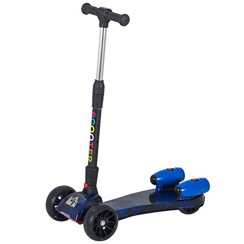 HOMCOM Patinete para Niños Scooter Plegable con Altura Ajustable de 4 Niveles y Música Luces y Nebulizador de Agua +3 Años 62x27x63-81 cm Azul