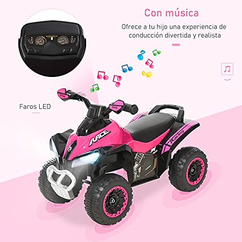 HOMCOM Quad Correpasillo Cuatrimoto para Niños Mayores de 18 Meses con Función de Luces y Música Diseño Novedoso Soporta hasta 20 kg 67,5x38x44 cm Rosa