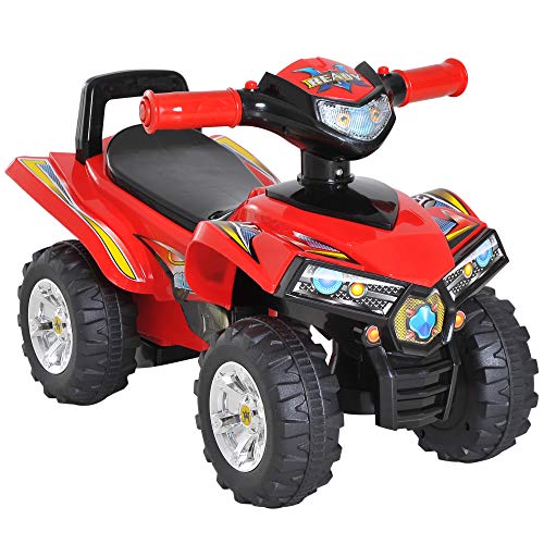 HOMCOM Quad Correpasillos Infantil Coche sin Pedales para Bebé Juguete Andador Estilo Carrera con Bocina Música Luces 60x38x42cm