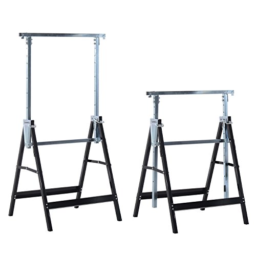 HOMCOM Set de 2 Andamios Caballete Telescópico Altura Ajustable Plegable Metálico Forma Cuadrada Estable Carga 200kg Acero 68x58x80-130 cm Negro