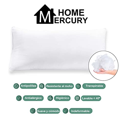 HOME MERCURY – Almohada de Fibra Hueca siliconada de Alta recuperación, Tacto Suave, antialérgico, higiene Garantizada. (40 x 105 CM)