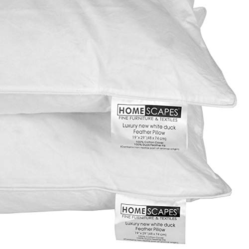 Homescapes - Almohadas de plumas de pato blanco (2 unidades, antiácaros, lavable, firmeza suave/media, funda de algodón)