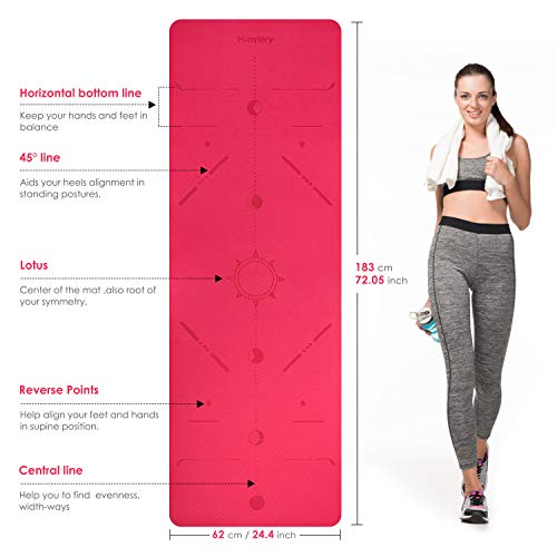 Homtiky Esterilla Deporte, Esterilla Yoga Antideslizante con Material ecológico TPE, Yoga Mat 6MM Rojo diseñado para Entrenamiento físico con Correa de Transporte y Bolsa