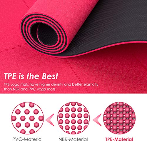 Homtiky Esterilla Deporte, Esterilla Yoga Antideslizante con Material ecológico TPE, Yoga Mat 6MM Rojo diseñado para Entrenamiento físico con Correa de Transporte y Bolsa