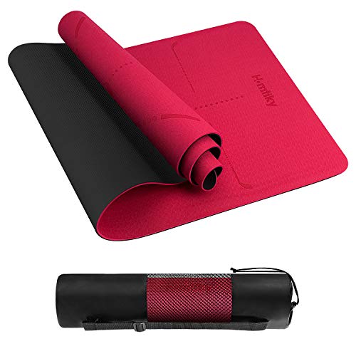 Homtiky Esterilla Deporte, Esterilla Yoga Antideslizante con Material ecológico TPE, Yoga Mat 6MM Rojo diseñado para Entrenamiento físico con Correa de Transporte y Bolsa